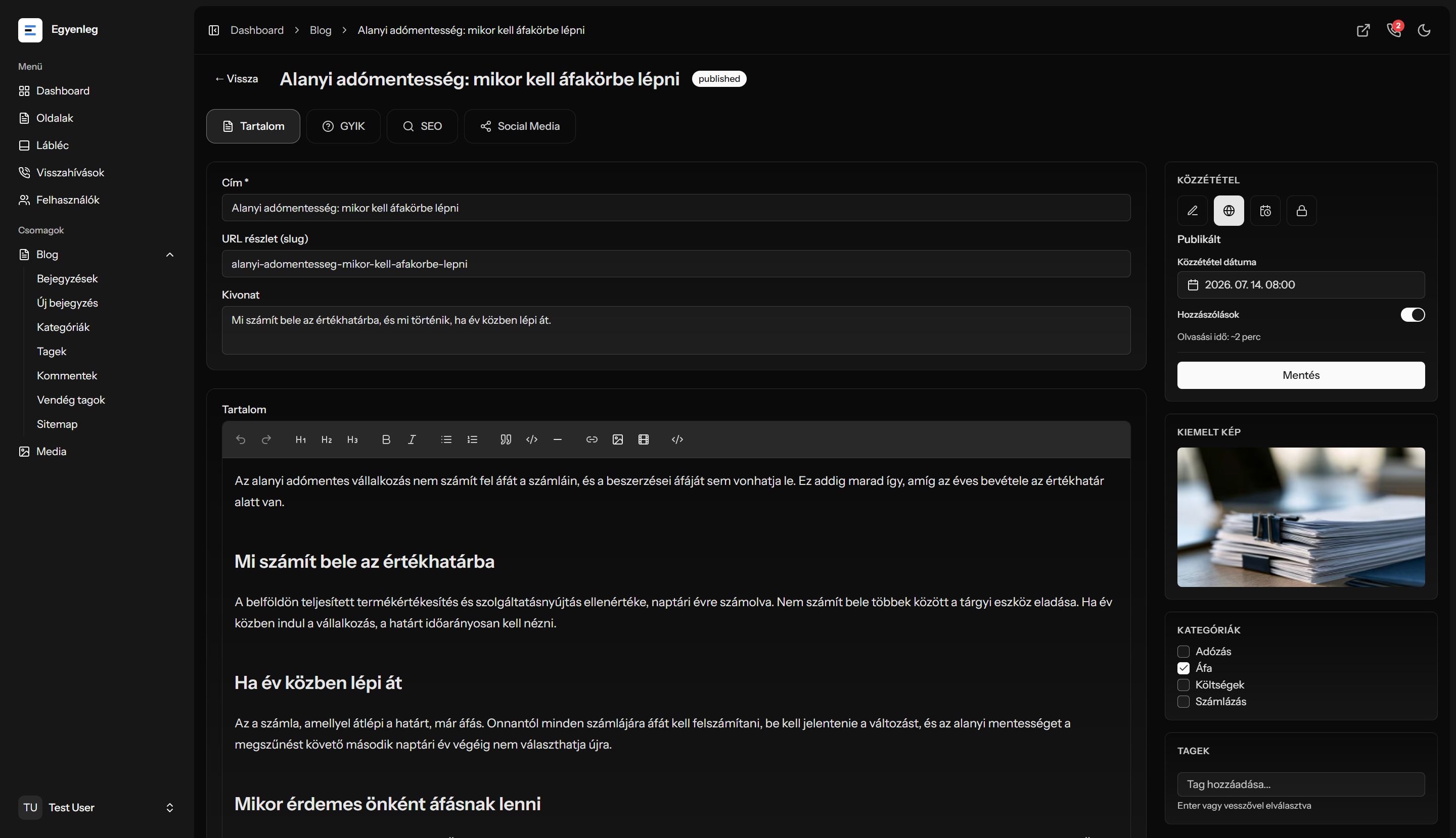 Blogcikk szerkesztése szövegszerkesztővel